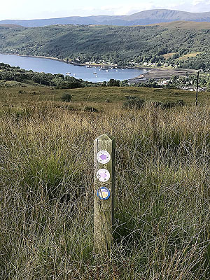 Glen Fruin to Loch Long. Overlooking Garelochhead.  Route signs to follow.
