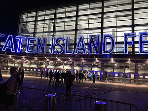 NYC Marathon. The approach to the ferry terminal.  We got off the train at Bowling Green.
