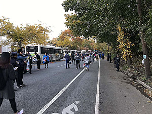 NYC Marathon. Off the bus and security check before entering the village.