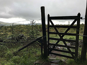 Glen Sherup loop. Follow the faint path on the right just after this gate.