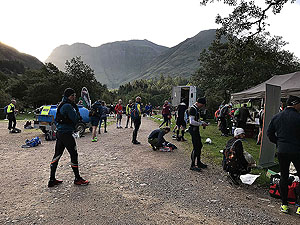 Glen Coe Marathon. Before the start inflatable is up. Beautiful