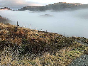 Ben Ledi. Mist staying in the glen, this on Christmas day 2019