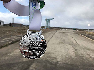 Balloch to Clydebank half. Finisher medal with the Titan crane in the background