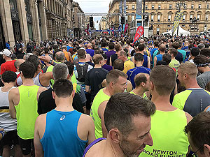 Glasgow half marathon. Tension is building
