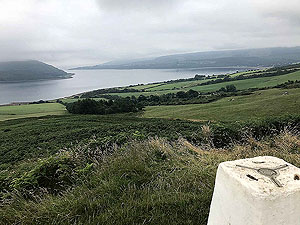 Clauchland hills fort. Holy Isle in the distance