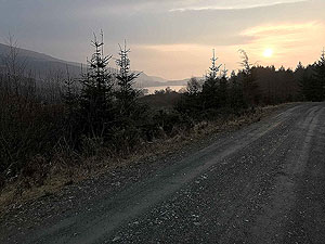 Kinlochard 5 lochs. Winter sunrise over Loch Ard