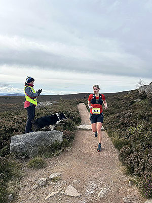 Gallus Running : Bennachie hill race : On the higher path with furry onlooker