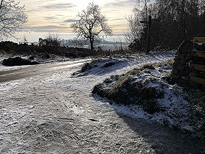 Ice covered path at entrance to the reservoir