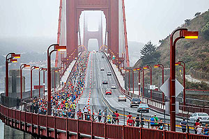 Runners on the Golden Gate bridge